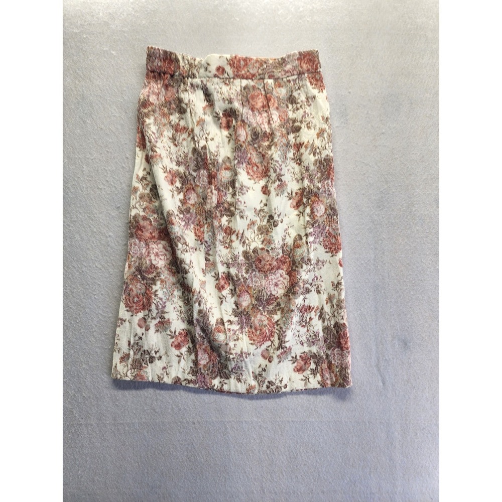 Vintage Floral Tapestry Midi Skirt High‎ Waisted Made in USA Beige Pink Size 10